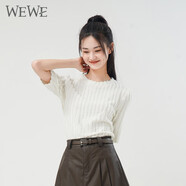唯唯（WEWE）秋季新款女裝針織衫休閑時尚顯瘦女士短袖上衣 米白 M(165)