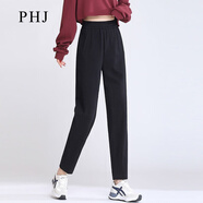 PHJ休閑哈倫褲女春秋季新款高腰顯瘦長褲彈力百搭寬松運動衛(wèi)褲 黑色 XL