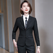 昂柏【盛和塾志工西服】男女同款西裝套裝時(shí)尚氣質(zhì)工裝正裝建行工作服職業(yè)商務(wù)范套裝 黑色雙扣女單西服 L