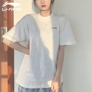 李寧短袖t恤女ins潮牌情侶款夏季國潮學(xué)生男女同款正肩半袖寬松上衣 053標(biāo)準(zhǔn)白（情侶速干透氣款） L (175/92A)