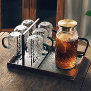 華行 家用杯具茶杯涼水壺杯子透明玻璃壺水杯套裝復(fù)古冷水壺 復(fù)古把杯6只+復(fù)古水壺+茶色杯架+胡桃木透明托盤