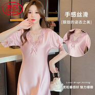 浪莎睡衣女夏季性感冰絲仿真絲睡裙薄款高級(jí)感V領(lǐng)蕾絲輕熟女士家居服