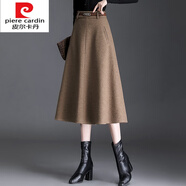 皮爾卡丹（pierre cardin）針織卡其色毛呢半身裙女秋冬2025新款時(shí)尚a字裙高腰傘裙遮胯大擺 咖啡色 L