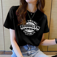 妃麗慕尚（FEILIMUSHANG）純棉正肩短袖t恤女夏季2025新款韓版洋氣印花寬松減齡學(xué)生上衣潮 90128黑色 M