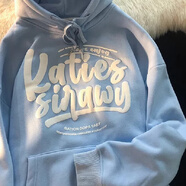 嬌茹妮 別致上衣衛衣連帽上衣潮日系古著(zhù)ins連帽衛衣女初秋寬松韓版外套 湖藍色（加絨） M（80斤—102斤）