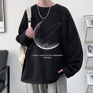 舍里甲人長袖T恤男夏季潮牌寬松印花體恤青少年休閑大碼黑色打底衫春秋男t 黑色 3XL