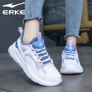 鴻星爾克女鞋冬季新款防水皮面運動(dòng)鞋女士戶(hù)外加絨保暖旅游鞋子休閑跑步鞋 爾克白/淺紫/煙霧藍 (皮面) 37