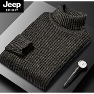 JEEP SPIRIT男士冬季高領(lǐng)毛衣中青年圓領(lǐng)加絨加厚毛衣打底衫線彈力衫針織衫男 綠色 M 165