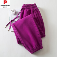 皮爾卡丹（pierre cardin）秋冬新款運(yùn)動褲束口寬松百搭舒適休閑褲子長褲/九分棉衛(wèi)褲加絨 玫紅色(加絨厚款)  XL 長褲