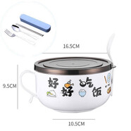 日韓式不銹鋼泡面湯碗帶蓋大號(hào)碗學(xué)生宿舍女加厚保溫飯盒碗筷套裝 【好好吃飯】1200ml 帶【不銹鋼】餐具四件套