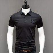 奧德里奇液氧80支絲光棉短袖POLO衫冰絲透氣男士商務(wù)休閑翻領(lǐng)體恤保羅衫簡(jiǎn)約胸口刺繡修身打底衫上衣 20011黑色 XXXXL