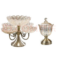 浩齊坊果盤(pán)創(chuàng  )意時(shí)尚樹(shù)葉結婚水果盤(pán)歐式水晶玻璃托盤(pán)零食干果盤(pán)多功能 五格果盤(pán)+糖果罐