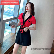 亞百鹿海軍風(fēng)露胸工作服時(shí)尚性感連衣裙夜店裝性感氣質(zhì)低胸包臀短裙夜場(chǎng) 紅色 9653 S