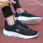 361°男鞋運動(dòng)鞋男跑步鞋冬季361度男鞋休閑透氣慢跑鞋網(wǎng)面旅游鞋子 曜石黑/白-2262 39