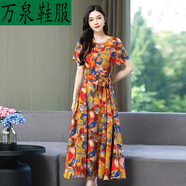 大碼女裝2022新款棉麻連衣裙夏天薄款大碼女裝高端媽媽氣質(zhì)碎花棉綢長(cháng)裙子大碼女裝  夏季 12# 大碼XXXL