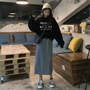 夢(mèng)史怡2022秋冬套裝女甜酷洋氣外套可鹽可甜炸街毛衣針織連衣裙兩件 3306黑色衛(wèi)衣+灰色半身裙 兩 M 【建議80-100斤】