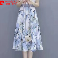 皮爾卡丹（pierre cardin）雪紡碎花連衣裙女裝2025年夏季新款仙氣收腰早夏裝時(shí)尚薄裙子針織 藍(lán)色【單件裙子】 3XL 建議145-160斤