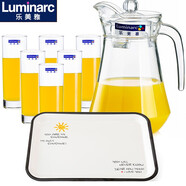 樂美雅（Luminarc）玻璃水壺家用商用大容量冷水壺涼水壺創(chuàng)意檸檬水壺果汁壺扎壺套裝 鴨嘴壺1.3L+290ml六杯+托盤