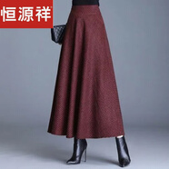 恒源祥特價(jià)福利高檔毛呢半身裙秋冬新款高腰百搭洋氣寬松a字大擺格子裙 紅色半身裙【福利價(jià)/春秋】 薄款 M 建議【90-110斤】