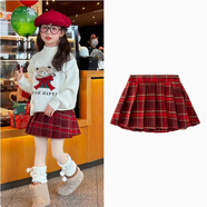 創(chuàng)京懿選紅色格子裙半身裙女童紅色毛呢格子短裙秋冬裝韓版兒童學院風百褶 S25款呢料（安褲 松緊腰） 140尺碼(適合130cm左右穿著)