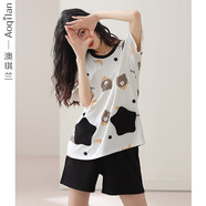 澳琪蘭睡衣女夏季薄款純棉寬松大碼夏天女裝短袖短褲胖MM家居服兩件套裝 C6884 L