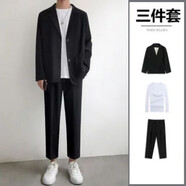 逐夢顏男士西裝休閑韓版小西服春秋外套潮流痞帥氣正裝青年男士西服上衣 01三件套 西裝+西褲+白長袖T恤 M【100-115斤可穿】