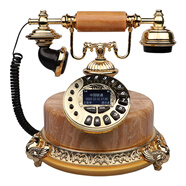 金順迪富貴和平 歐式時(shí)尚復(fù)古電話(huà)機(jī)美式玉石仿古電話(huà)座機(jī)老式家用辦公電話(huà) 木紋色按鍵款(插全網(wǎng)通卡)
