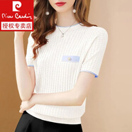 皮爾卡丹（pierre cardin）【80-180斤】冰絲短袖t恤針織衫女2024夏裝新款圓領顯瘦打底毛衣 白色 S 【建議80-104斤】
