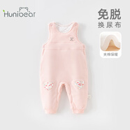 歡喜小熊 寶寶褲子秋冬夾棉加厚棉褲休閑褲兒童冬裝長(cháng)褲嬰兒純棉背帶褲 靜粉 100 (建議2-3歲身高90-100cm)