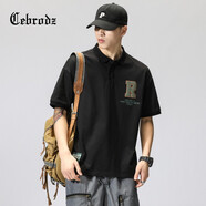 Cebrodz法國 日系polo衫男設計感小眾寬松高級感痞帥上衣 黑色 M