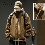 Cebrodz法國棉服男冬季美式連帽毛絨外套加厚羊羔絨棉衣冬裝棉襖 8950咖啡色-雙面穿 XL 推薦145-165斤