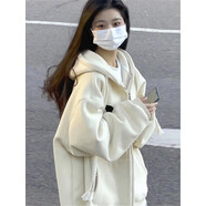 吉閑 衛(wèi)衣女春秋款2024新款寬松外套女秋冬拉鏈連帽開衫秋季上衣潮 杏色(薄款) M