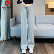 皮爾卡丹（pierre cardin）品牌純棉褲子闊腿褲女高腰顯瘦2024新款運動褲直筒寬松休閑褲 SR-20#一淺灰色【闊腿長褲】 S 建議70-90斤