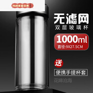接運貓【好物】鋼化玻璃杯耐摔防爆大容量水杯男1000ml雙層玻璃杯 85ml 1000毫加厚款無濾網(wǎng)杯套