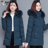 啄木鳥(niǎo)棉服女士2025新款冬季時(shí)尚加絨加厚棉襖中長(zhǎng)款保暖外套 孔雀藍(lán) M (建議80-95斤)