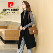 皮爾卡丹（pierre cardin）雙面呢馬甲女春秋新款大碼長款無袖羊絨毛大衣背心裙馬夾外套顯瘦 黑色 S