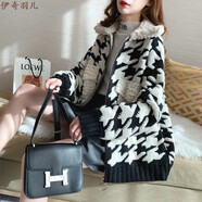 伊奇羽兒毛衣冬款女裝新款針織衫純色打底衫女秋冬加厚大衣外套冬韓版寬松 黑 S