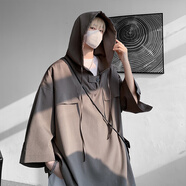 沂倫赫連帽短袖t恤男夏季薄款寬松大碼休閑短袖體恤美式潮牌五分袖上衣 深灰色 5XL