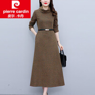 皮爾卡丹（pierre cardin）復古毛呢連衣裙女秋冬2026新款高腰顯瘦穿搭洋氣減齡中長(cháng)裙女裝冬 咖啡色 2XL 建議120-130斤