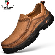 西域駱駝（VANCAMEL）新款皮鞋男款真皮戶外運(yùn)動(dòng)休閑男鞋防滑耐磨登山鞋一腳蹬爸爸鞋 淺棕單鞋 41 標(biāo)準(zhǔn)皮鞋碼