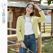 艾路絲婷撞色棒球服外套女2024春季新款插肩袖夾克拉鏈開衫04118 奶黃色 L