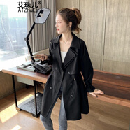 艾珠兒短外套女裝春秋季新款韓版時(shí)尚氣質(zhì)風(fēng)衣寬松小個(gè)子休閑減齡上衣女 黑色 S