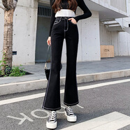 瑟空（SEKONG）2025夏新款日韓風(fēng)ins復古破洞褲辣妹高腰設計感直筒百搭牛仔褲DYD 減齡喇叭黑色 S