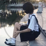 織迷（weave infatuations）工裝闊腿背帶短褲女小個(gè)子夏季2022韓版學(xué)院風(fēng)寬松港味連體褲學(xué)生 黑色背帶褲 S