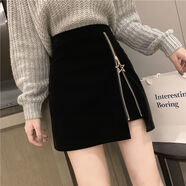 蒂洛緹娜韓版高腰毛呢a字包臀短裙女學(xué)生新款冬季外穿寬松顯瘦休閑半身裙 黑色 有內(nèi)襯 L 105-115斤