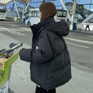 琦蝶爾冬季羽絨棉服女短款工裝連帽棉衣外套秋冬款女裝新款小個子中學(xué)生韓版女士加厚保暖棉襖寬松面包服百搭 黑色 M （建議100-120斤）