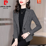 皮爾卡丹（pierre cardin）小香風西裝外套女秋季2025年新款千鳥格氣質(zhì)減齡女士百搭西服上衣 灰色千鳥格 2XL