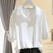 元乐申雪纺短袖衬衫女夏季薄款新款高级感法式V领中袖上衣 白色 6188 S 建议85-95斤