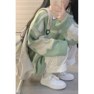 薩姆依日系復古撞色毛衣女秋冬寬松加厚慵懶風(fēng)bf軟糯溫柔內搭打底針織衫 綠色 均碼