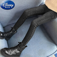 迪士尼（Disney）女童牛仔褲春秋新款瘦版緊身長褲彈力修身兒童小腳褲中大童鉛筆褲 黑色鉛筆褲春秋 130